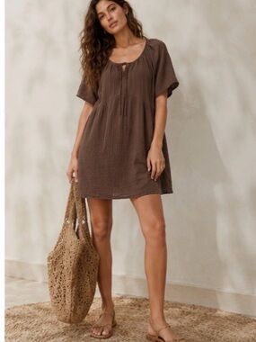 Flowy Cotton Gauze Dress Cocoa Brown